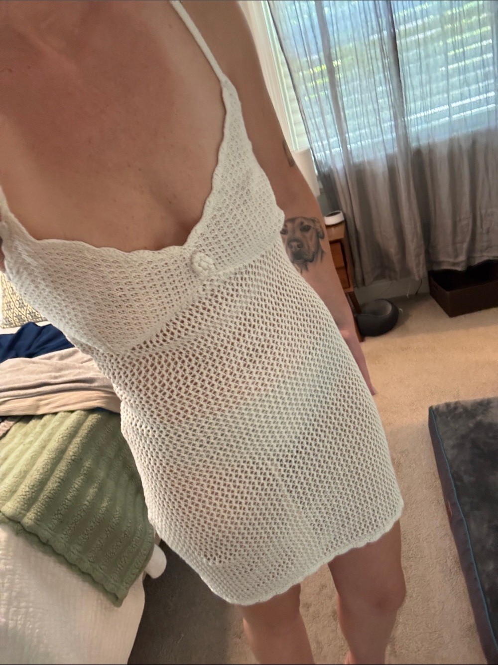Frankie's Bikinis White Crochet Slip Dress with Scallop Trim - Picture 3 of 4